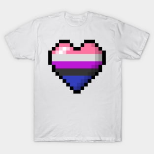 Large Pixel Heart Design in Gender Fluid Pride Flag Colors T-Shirt